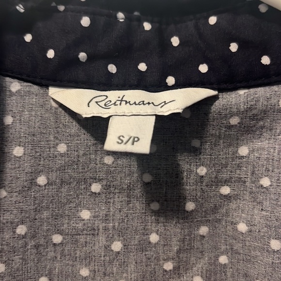 Reitmans Navy & White Polka Dot V Neck Shirt - Picture 3 of 6